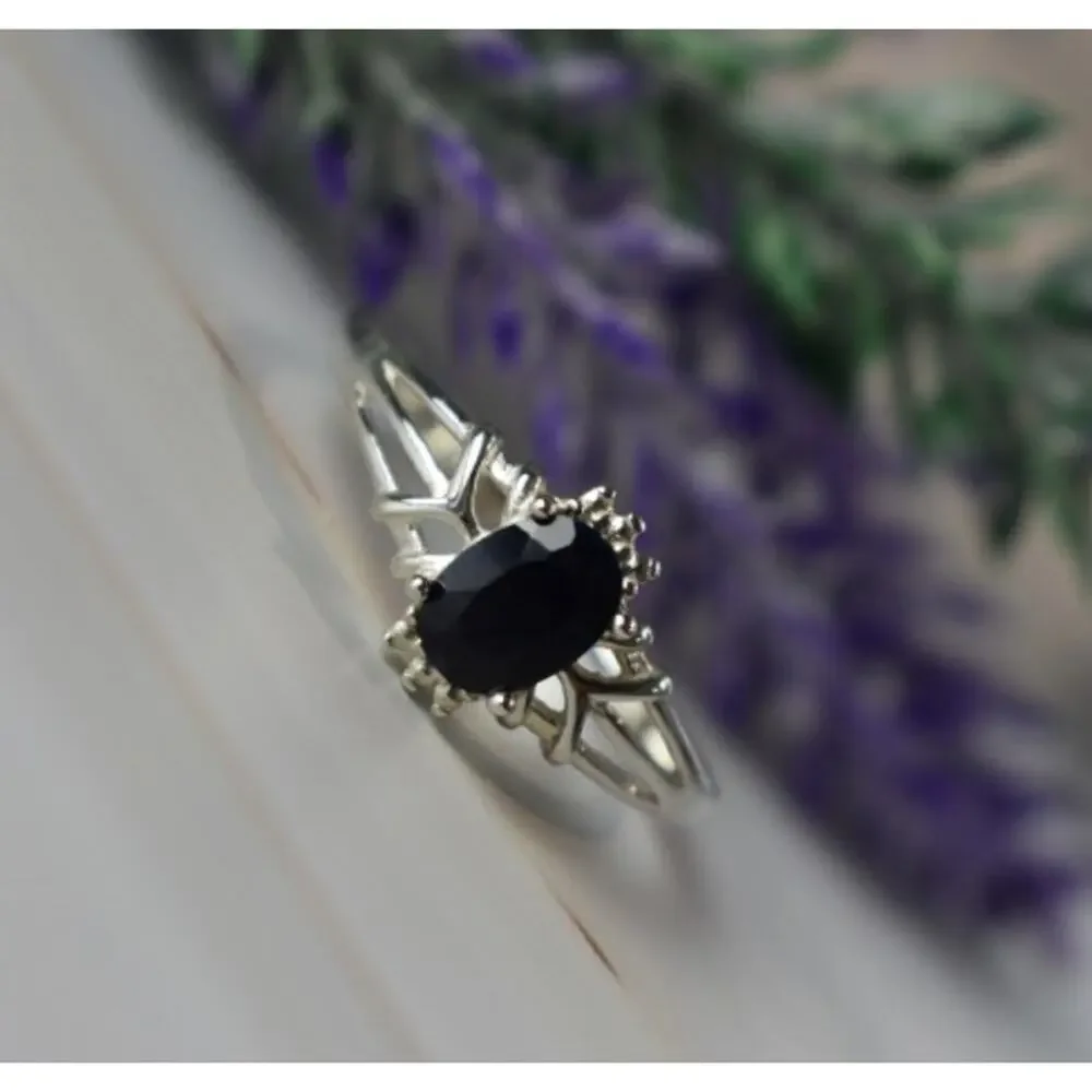 925 Sterling Silver Black Spinel Ring Size 10.25